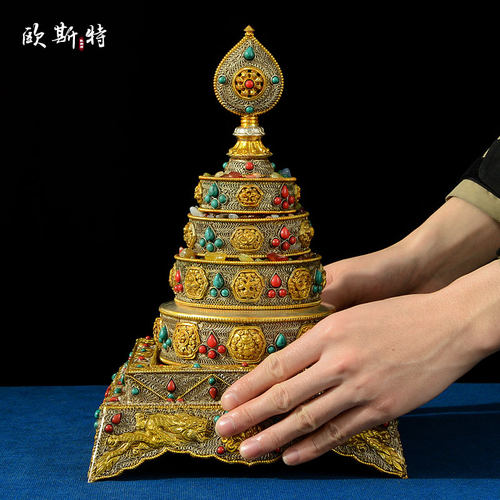 欧斯特 双龙掐丝曼扎盘修盘 尼泊尔鎏金鎏银居家客厅八吉祥曼茶罗 - 图2