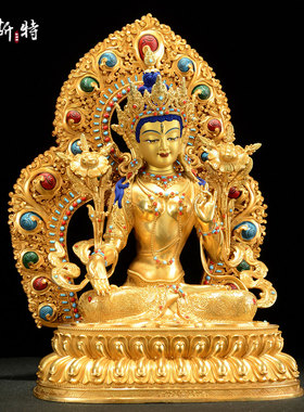全鎏金白度母铜像摆件