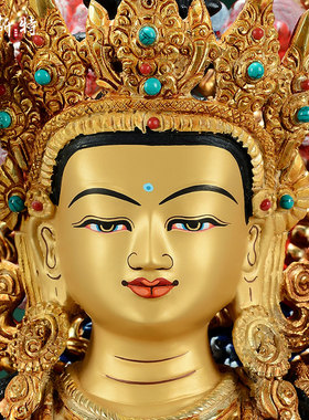 尼泊尔文殊铜全鎏金像摆件