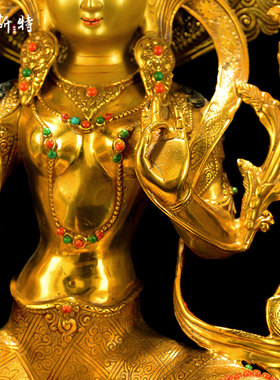欧斯特全鎏金《绿度母》室内家用精工铜《绿多罗观音》铜像摆件