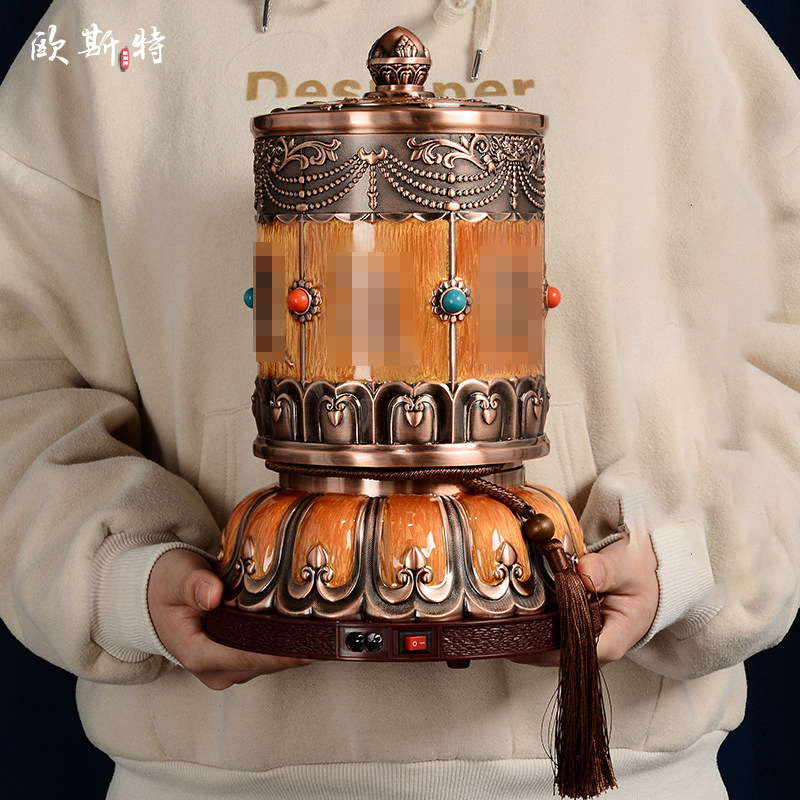 欧斯特电动转轮室内家用彩绘转筒桌面转动金桶摆件,淘宝优惠券,粉丝福利购,淘宝优惠卷