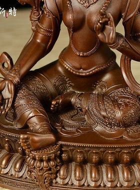 全鎏金绿度母铜像摆件