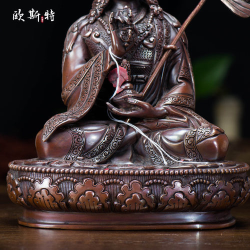欧斯特 莲花生大士 西藏尼泊尔手工雕花紫铜客厅莲花生大师摆件 - 图2