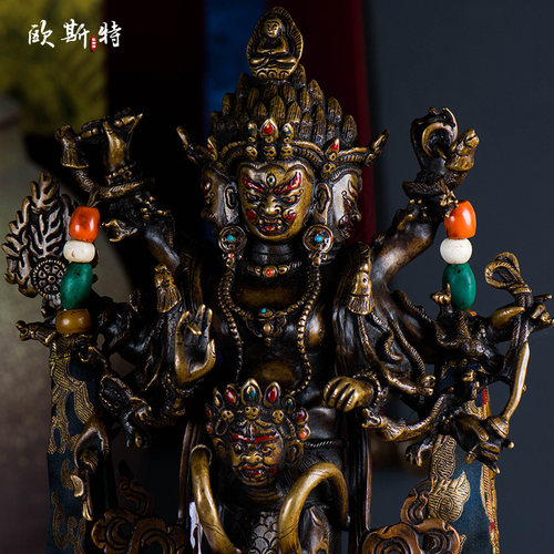 欧斯特 家用秽迹金刚宝橛尼泊尔手工紫铜飘带金刚宝杵摆件高57cm - 图1