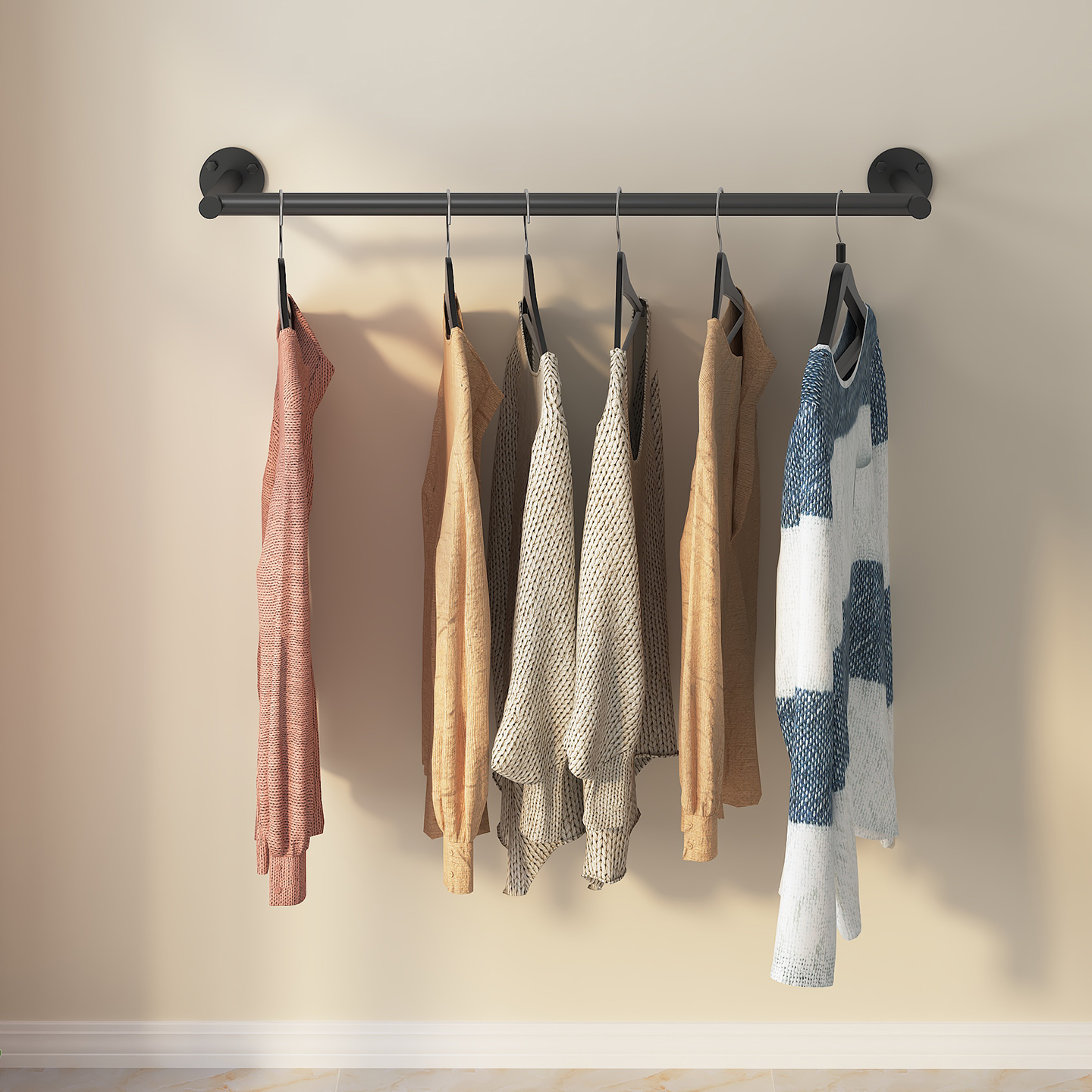 挂衣杆服装店正挂上墙圆管壁挂展示架男女童装加厚货架侧装晾衣架 - 图1