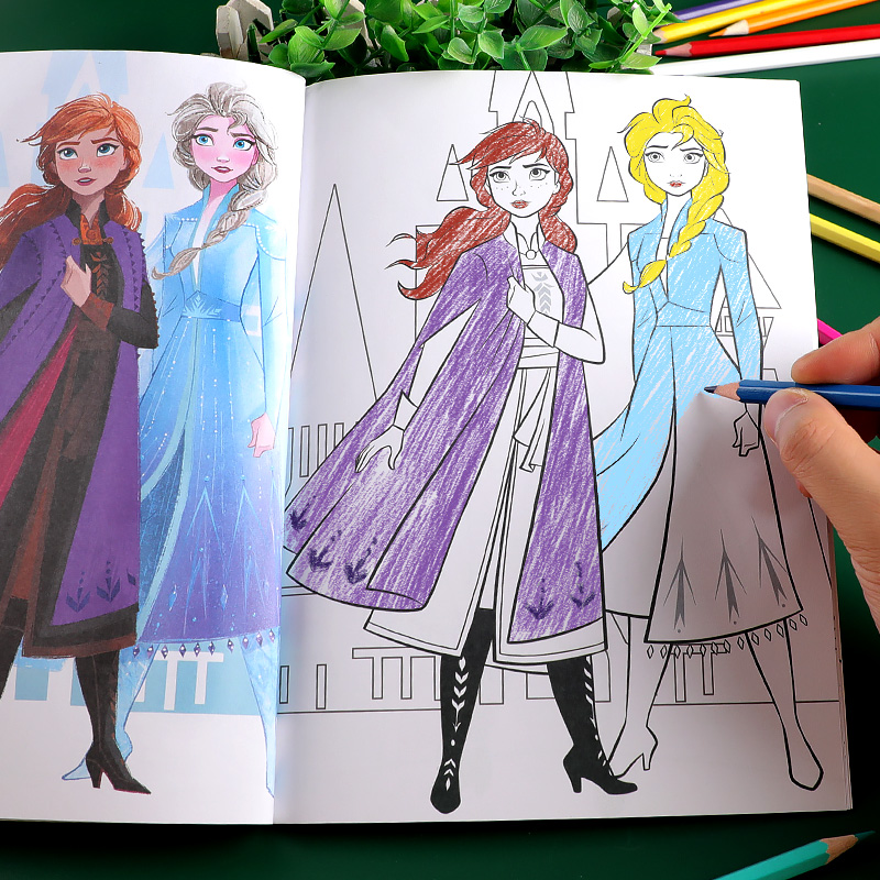 女童画画本爱莎公主冰雪奇缘涂色书幼儿园宝宝手绘填色涂鸦绘画本-图0
