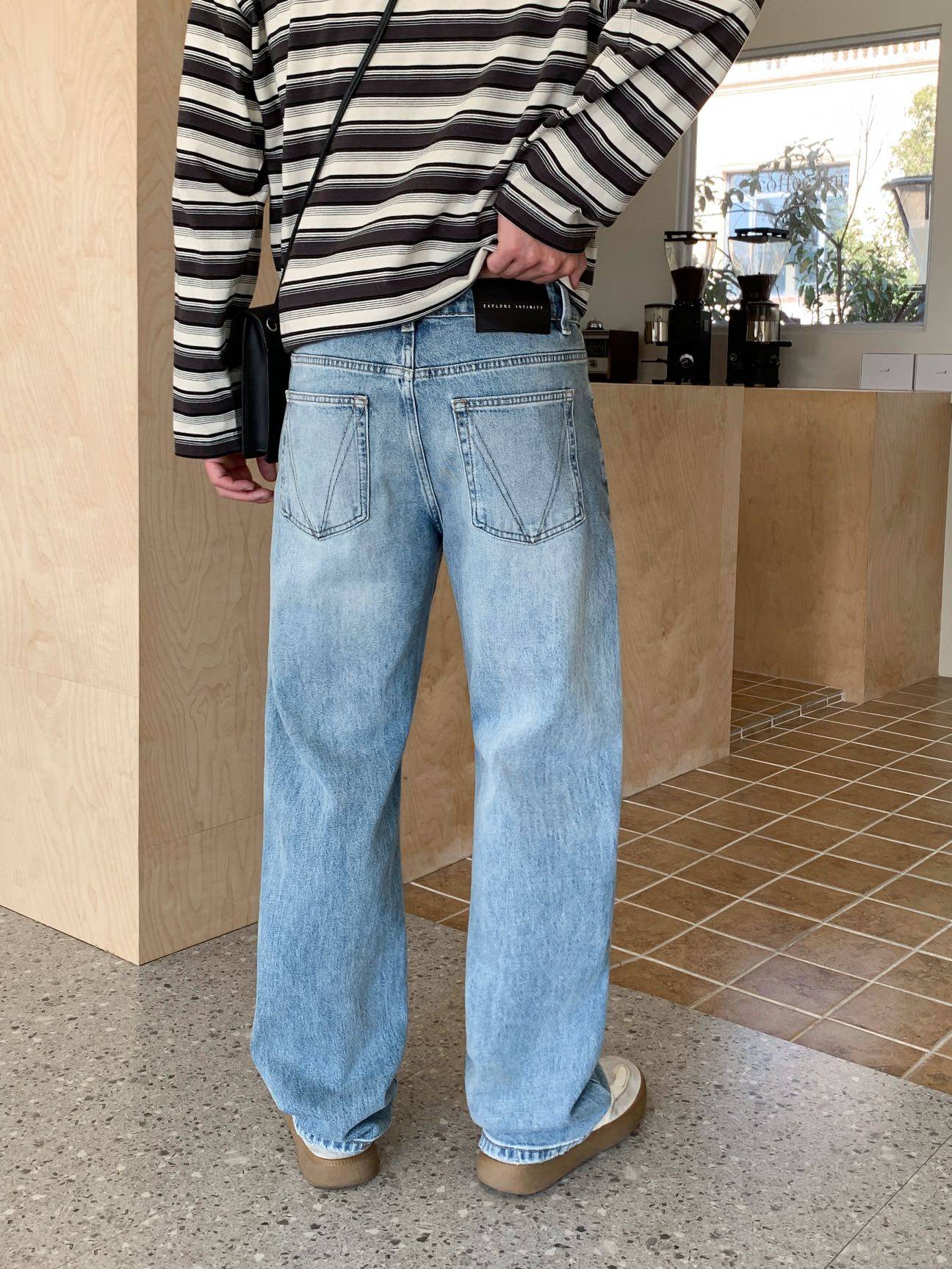 美式复古高品质水洗浅蓝色直筒弹力牛仔裤男春季宽松痞帅阔腿长裤,淘宝优惠券,粉丝福利购,淘宝优惠卷