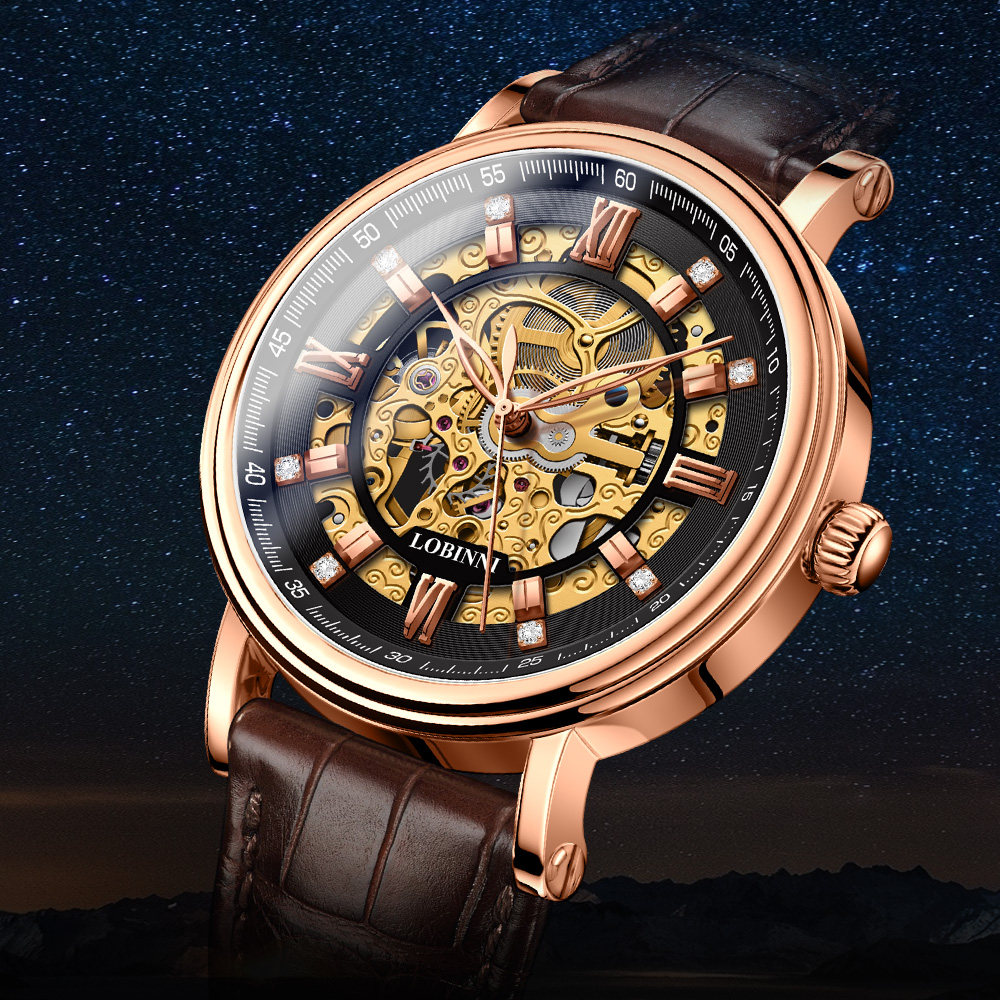 罗宾尼男士全自动防水时尚机械表 lobinni蜂鸟国产腕表