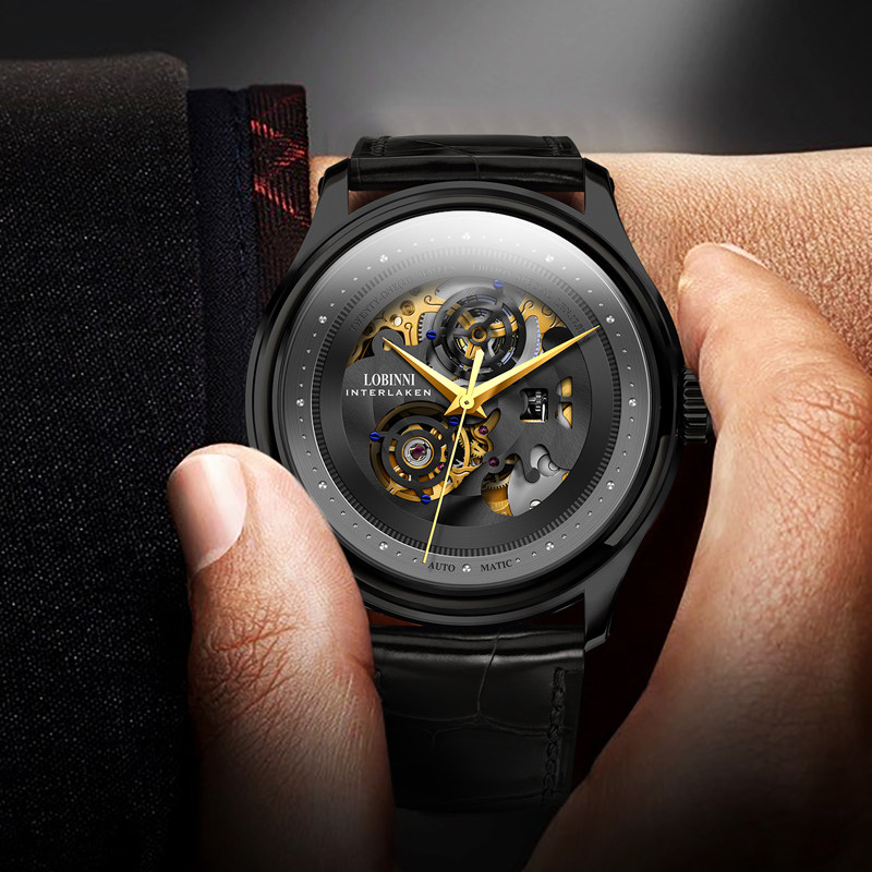 罗宾尼男2020新款皮带防水全机械表 lobinni蜂鸟国产腕表