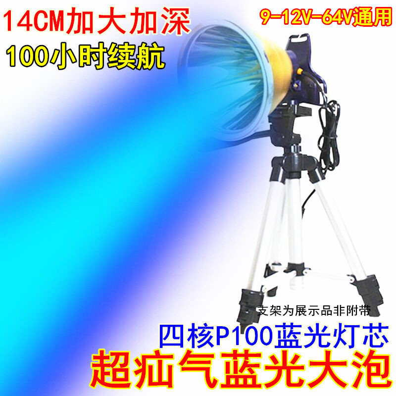 12V蓝光外接灯头钓鱼灯P100夜钓头灯超P90强光氙气夹电瓶白光黄光