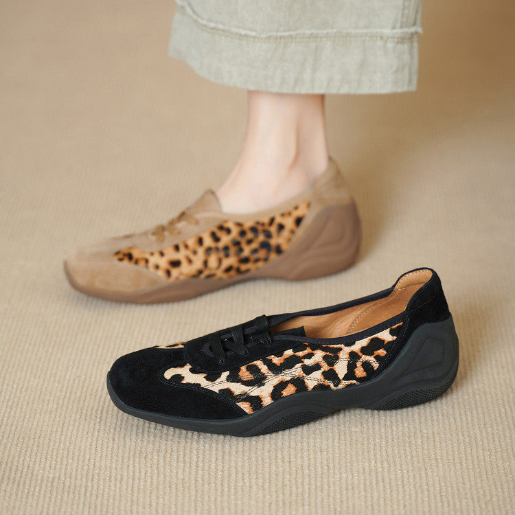 3cm真皮豹纹德训鞋女2026新款系带平底单鞋软底马毛羊皮休闲女鞋,淘宝优惠券,粉丝福利购,淘宝优惠卷