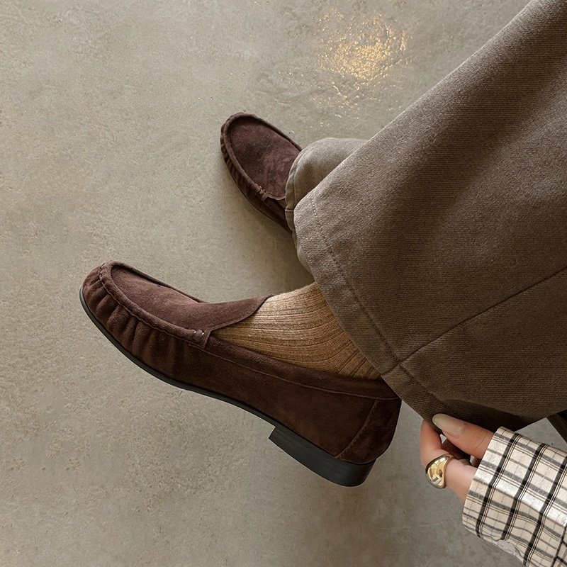 1.8cm休闲风时尚真皮乐福鞋女圆头一脚蹬平底单鞋舒适百搭豆豆鞋,淘宝优惠券,粉丝福利购,淘宝优惠卷
