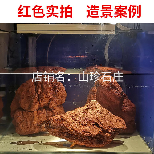 红火山岩 黑火山石大块园艺水族造景罗汉鱼 鱼缸过滤垫底颗粒石头 - 图2