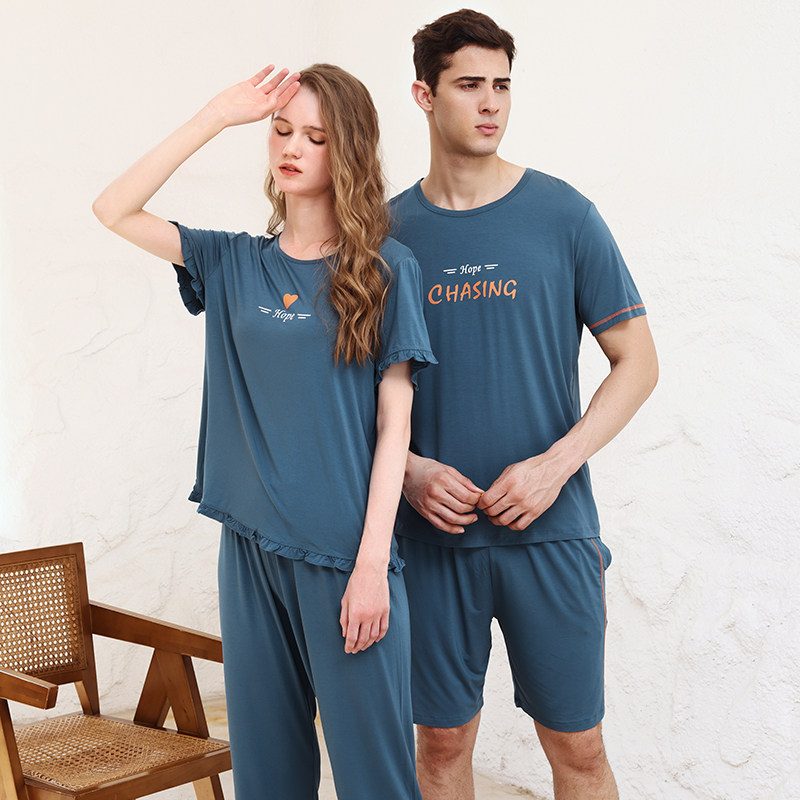 绮瑞情侣睡衣夏女莫代尔短袖七分裤套装男夏季棉绸薄款短裤家居服,淘宝优惠券,粉丝福利购,淘宝优惠卷