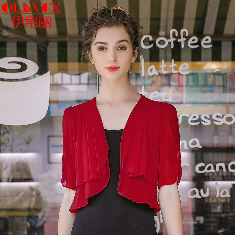 2023女夏百搭短款白色雪纺新小披肩 olnvcx短外套