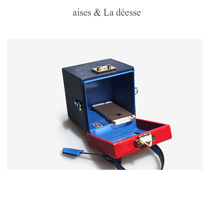 撞色2019春季新款盒子包锁扣女包 爱瑟斯女士包袋