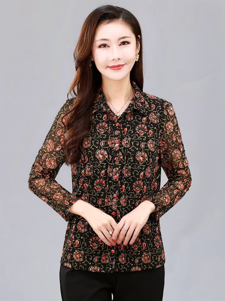 品牌折扣减龄高端中老年女装春秋开扣衬衫台湾纱长袖气质妈妈小衫