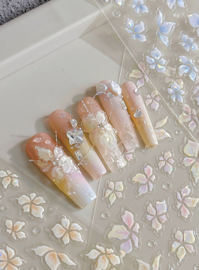 百合五瓣花美甲贴纸小清新精美液态百搭幻彩果冻贝壳光指甲装饰贴