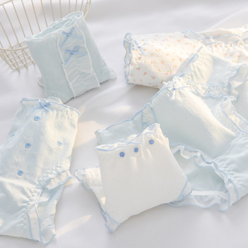 清新蓝纯棉女士内裤女A类婴儿棉10A抗菌裆透气中腰包臀少女三角裤,淘宝优惠券,粉丝福利购,淘宝优惠卷