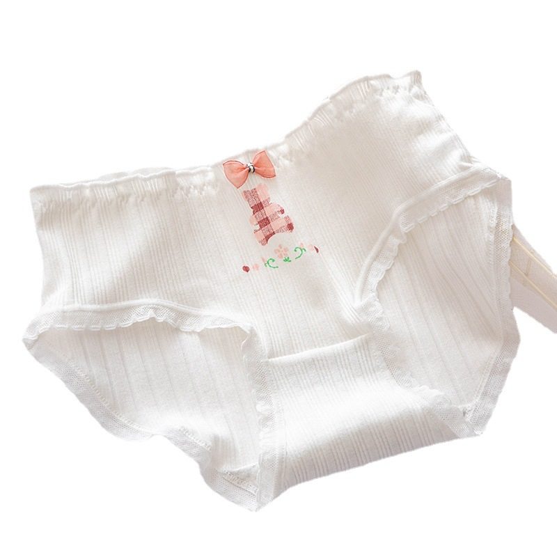 五条装螺纹内裤甜美蝴蝶结蕾丝边内裤女纯棉裆中腰包臀少女三角裤,淘宝优惠券,粉丝福利购,淘宝优惠卷