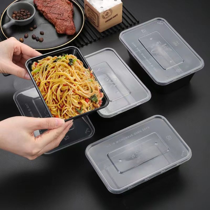 一次性长方形餐盒黑色饭盒各种饭店打包外卖快餐水果餐饮便当盒子