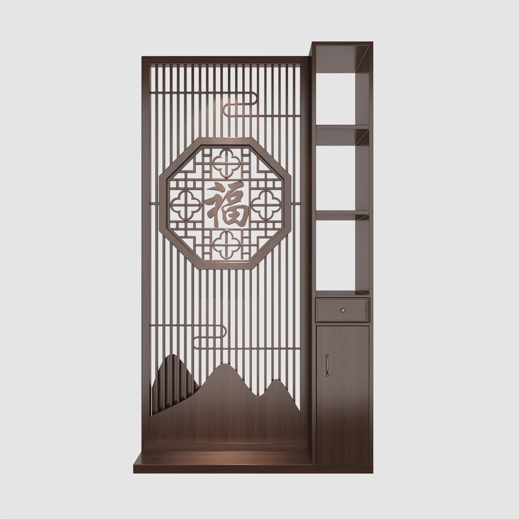 实木屏风新中式玄关假山客厅入户沙发遮挡现代简约置物架隔断福字,淘宝优惠券,粉丝福利购,淘宝优惠卷