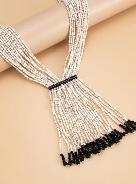 欧美风多层流苏长条项链