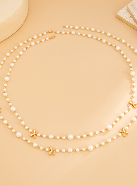 2件套蝴蝶结珍珠长项链套装