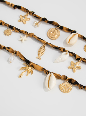 无注册商标豹纹编织绳锁骨链