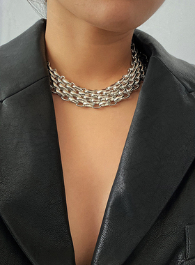 金属宽链条短款项链女欧美夸张狂野气质旅拍照搭配衣服锁骨链配饰