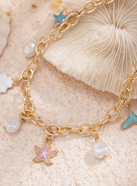 新款海星扇贝珍珠十字链项链手链 欧美ins网红同款潮流百搭饰品女