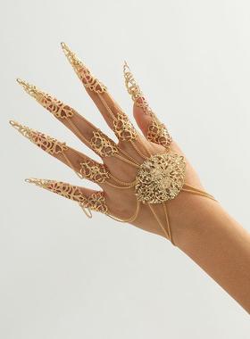 异域哥特风连指手链女 夸张舞蹈演出可调节活动关节戒暗黑COS珍珠