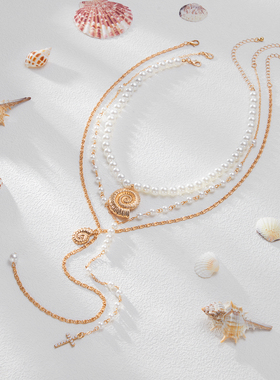 新款多件套海螺十字架项链套装