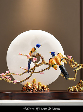 新中式玉石平安扣招财珐琅彩喜上眉梢喜鹊高端客厅玄关装饰品摆