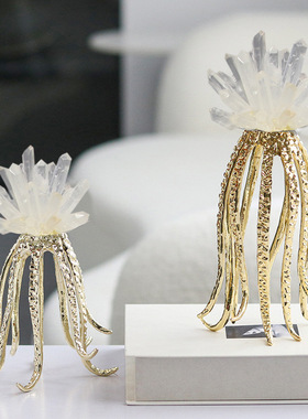 现代水晶八爪鱼摆件水晶章鱼创意客厅样板房电视柜书柜装饰品摆件