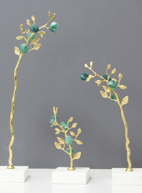 现代创意黄铜水晶发财树摆件天然矿石客厅玄关电视柜酒柜装饰摆件