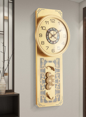 新中式挂钟客厅家用时尚轻奢钟表全铜挂墙装饰黄铜大气电波时钟