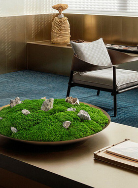 新中式仿真绿植苔藓植物盆栽黄铜花器茶室禅意永生仿真花艺摆件