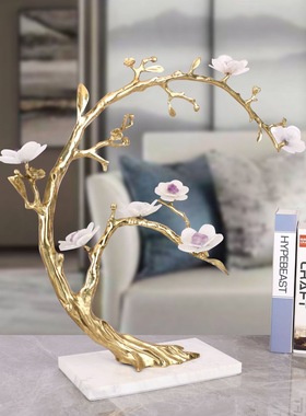 水晶发财树摆件水晶花树轻奢客厅玄关别墅酒柜乔迁高档装饰品摆件