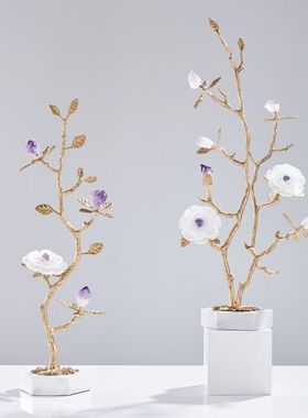 高级感天然紫水晶发财树摆件水晶花树客厅玄关别墅样板房装饰摆件