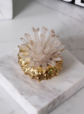 现代轻奢黄铜海胆摆件水晶花摆件客厅玄关样板房高级感装饰品摆件