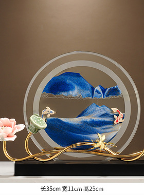 荷花荷塘夜色流沙画摆件高档新中式客厅酒柜电视柜博古架装饰摆设