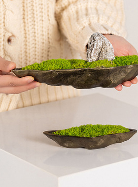 现代新中式茶室金属仿真绿植软装酒店别墅会议长桌餐桌装饰品摆件