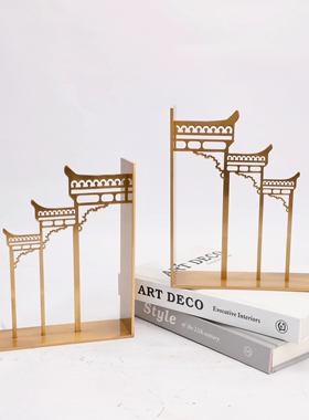 新中式水晶建筑牌坊书本书挡书立书靠书档书房办公室书桌装饰摆件