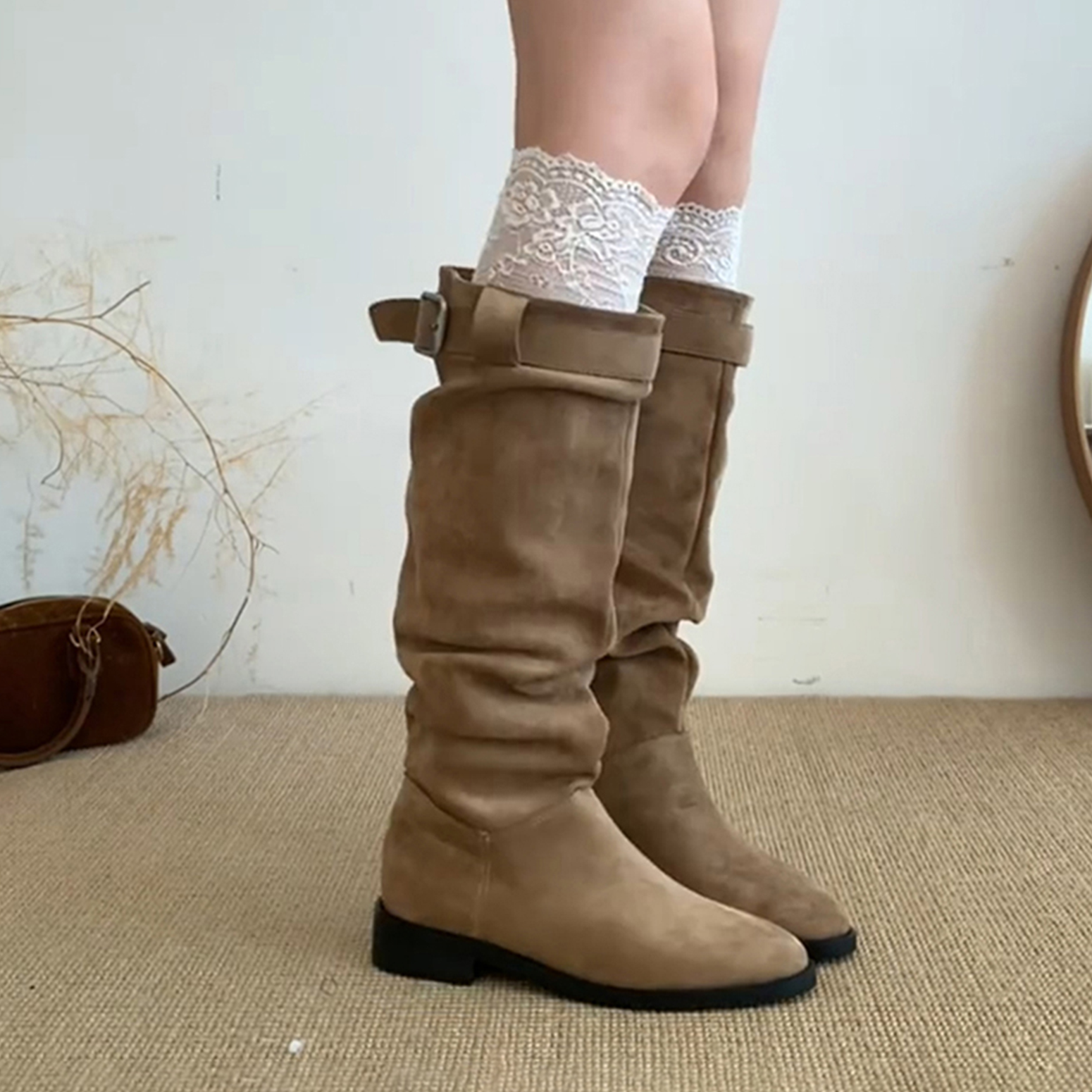 法式绒面高筒靴子2025秋冬季新款显瘦堆堆长筒靴西部牛仔骑士靴女,淘宝优惠券,粉丝福利购,淘宝优惠卷