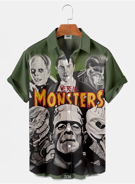 Men's 3D digital printed short sleeved shirt3D印花短袖衬衣男