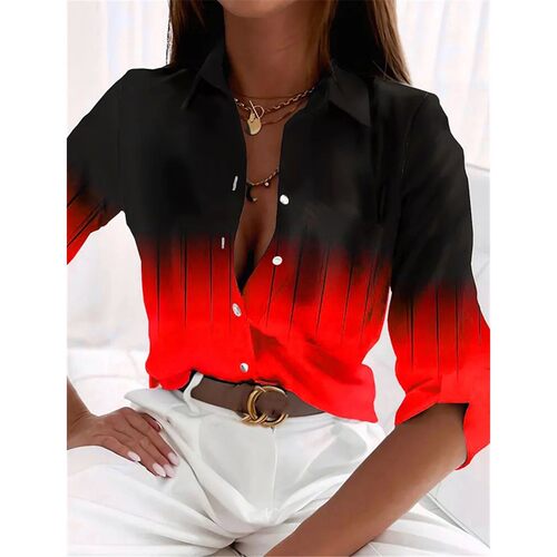 渐变撞色长袖Gradient contrasting cardigan long sleeved shirt - 图1