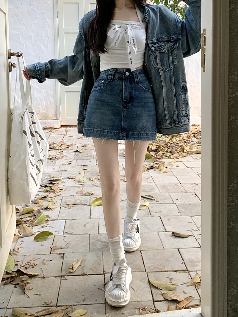 Women's high waisted buttoned skirt女士纯色A字高腰系扣半身裙 - 图1