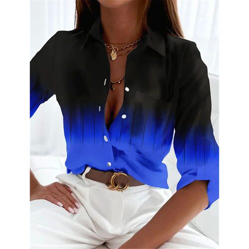 渐变撞色长袖Gradient contrasting cardigan long sleeved shirt - 图3