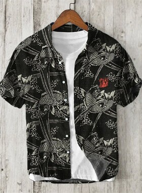 印花透气短袖衬衣Printed breathable short sleeved men's shirt
